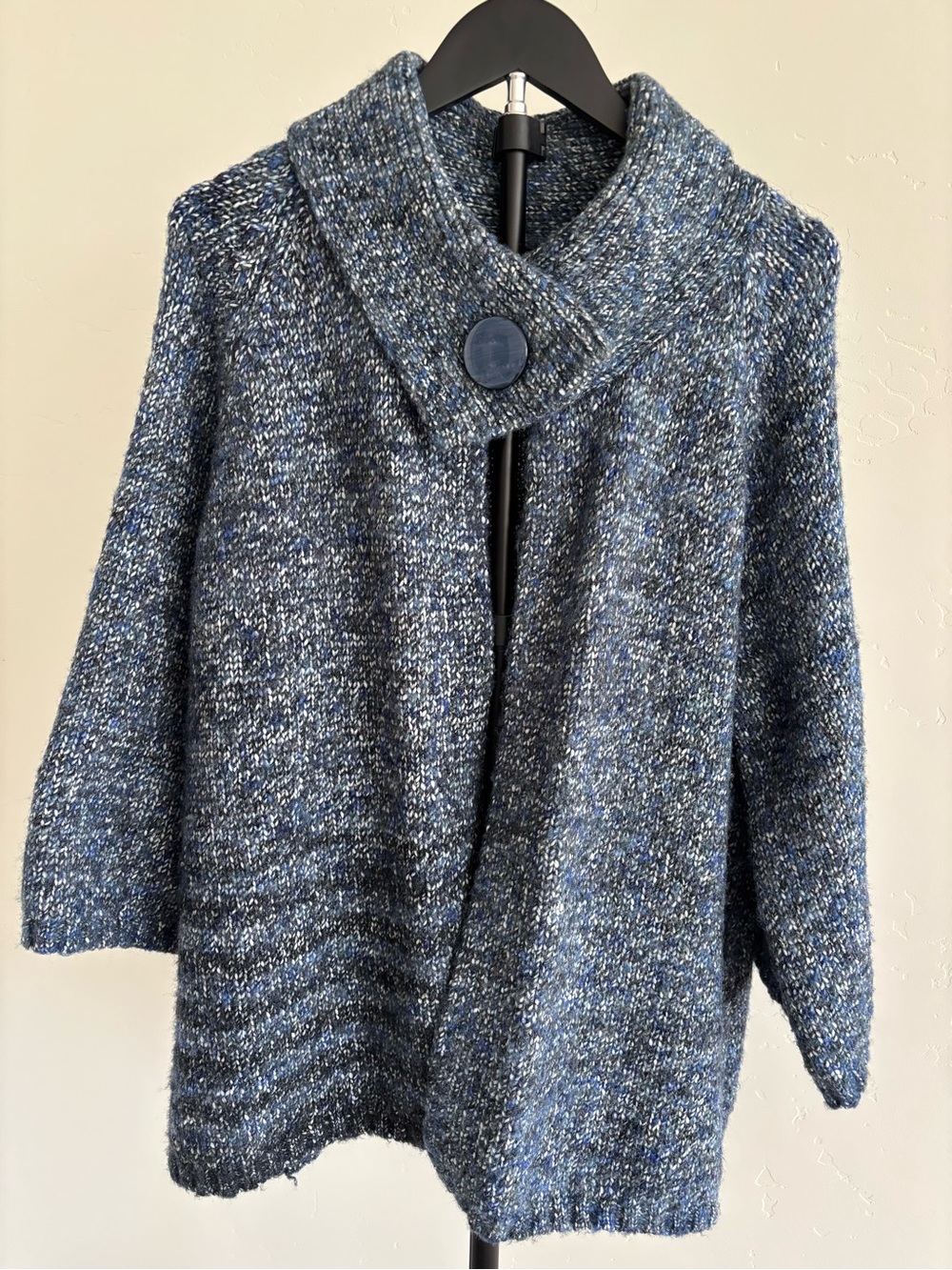 Carole Little Woman 2X Blue Marled Chunky Knit Wool Blend Cardigan Shawl Collar